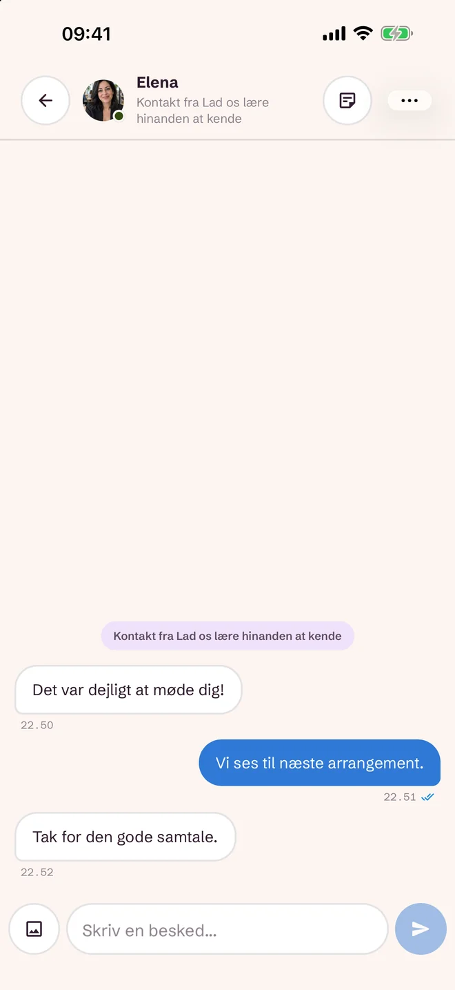 Chatskærm efter arrangementet