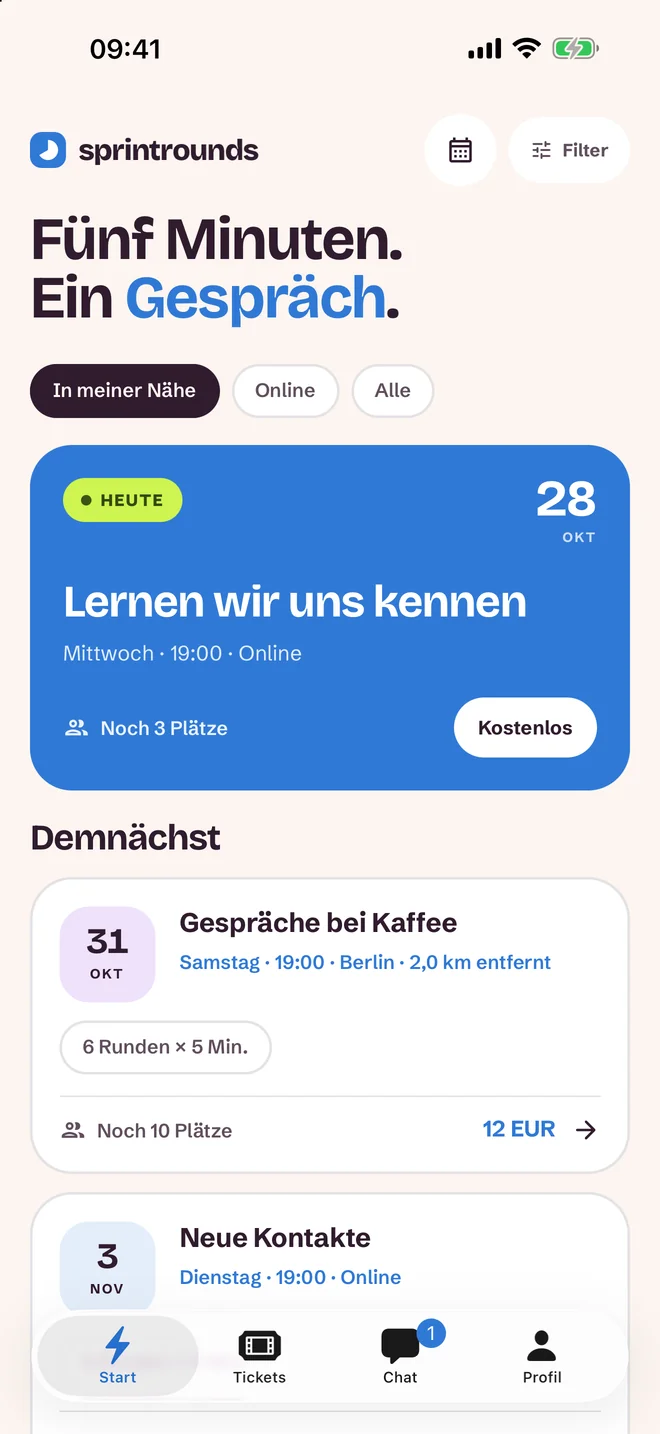 Bildschirm zur Event-Auswahl