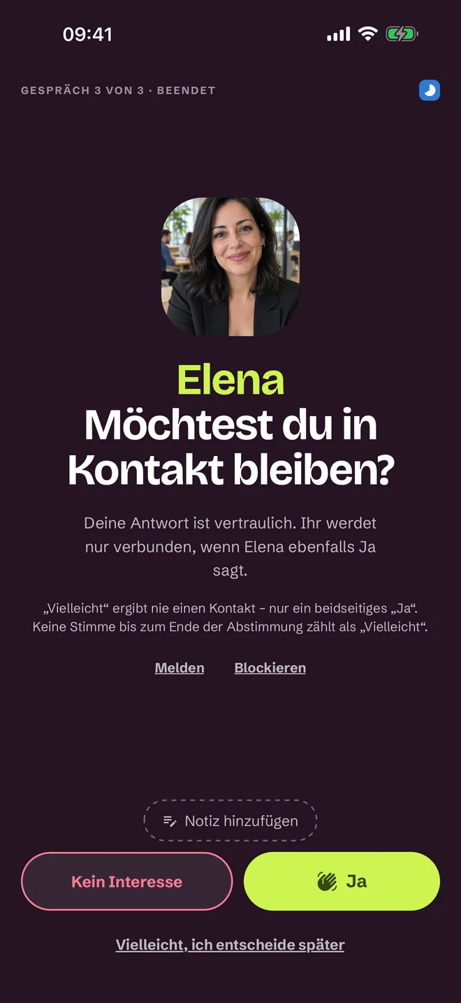 Bewertung nach dem Gespräch — Ja, Vielleicht, Nein