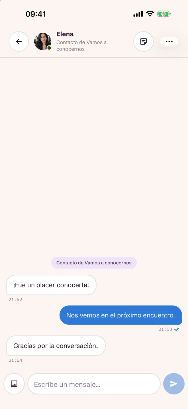 Pantalla de chat después del evento