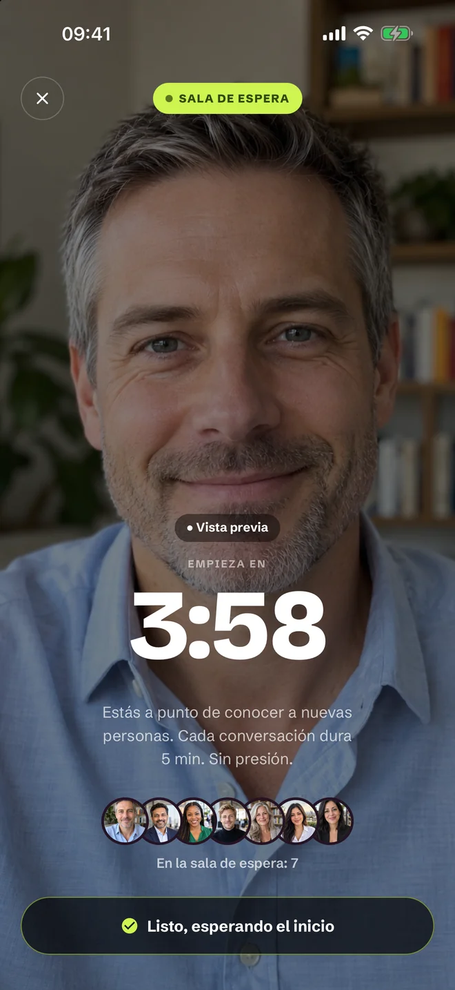 Pantalla de la sala de espera antes del evento