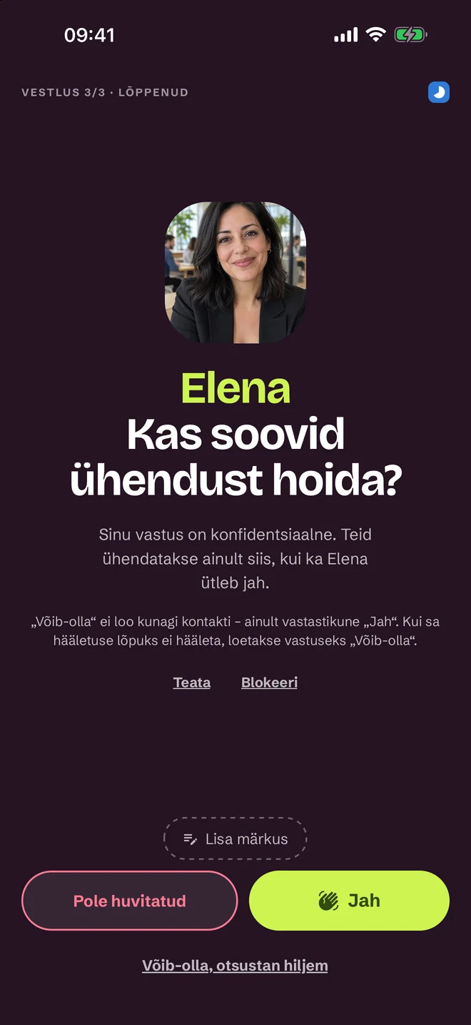 Hindamisvaade pärast vestlust — Jah, Võib-olla, Ei
