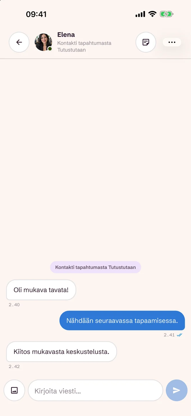 Chatnäkymä tapahtuman jälkeen