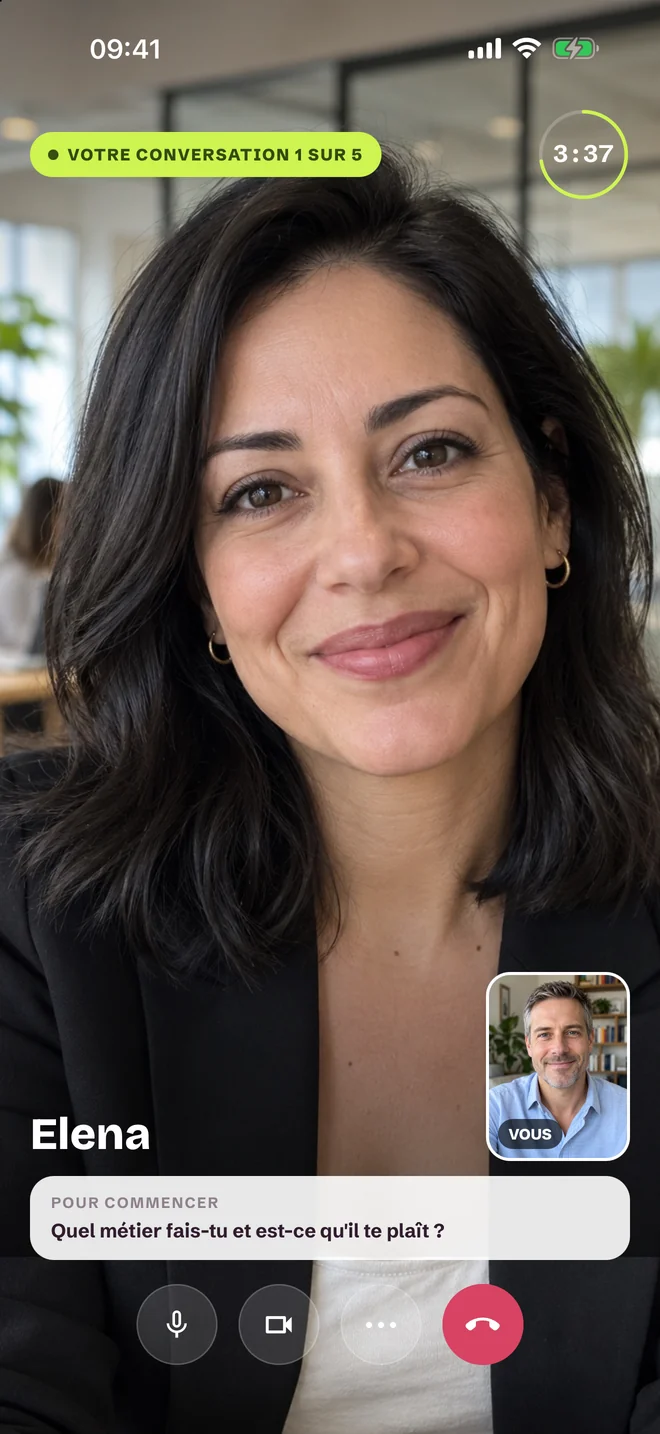Écran de conversation vidéo de l'application SprintRounds