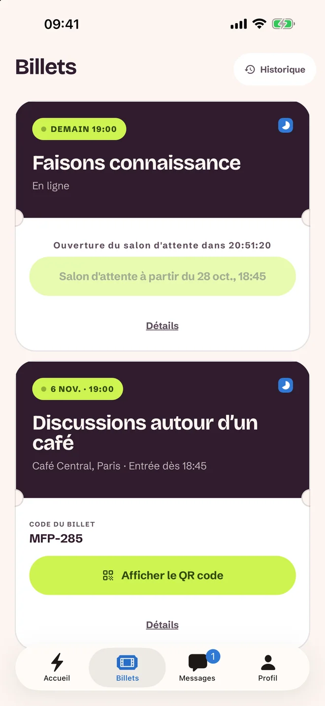 Écran du billet