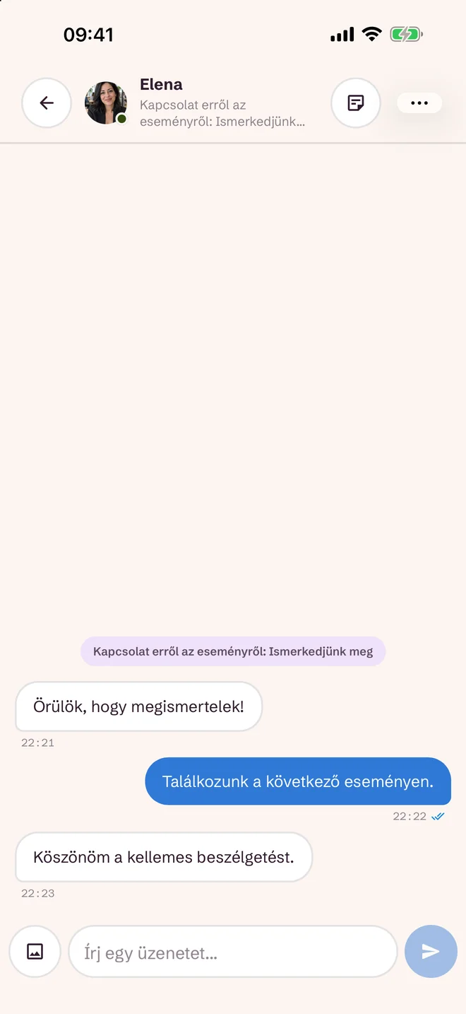 Esemény utáni csevegés képernyője