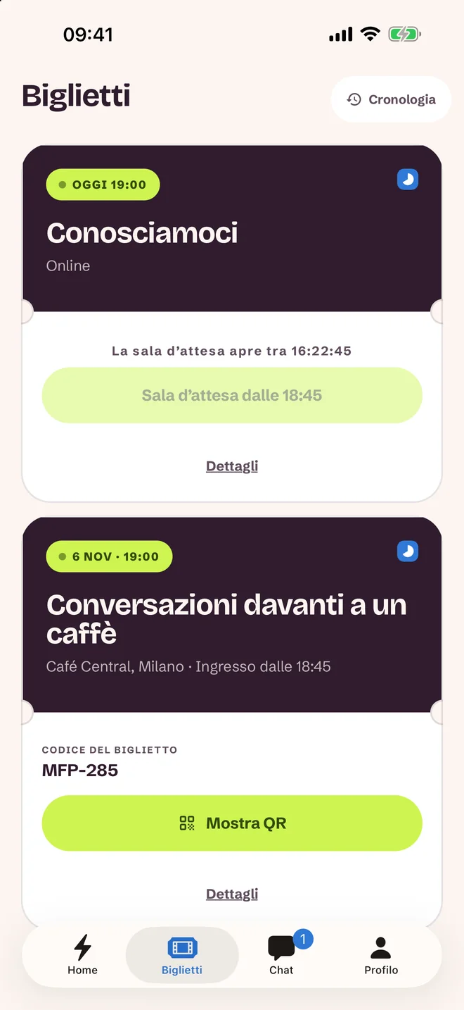 Schermata del biglietto