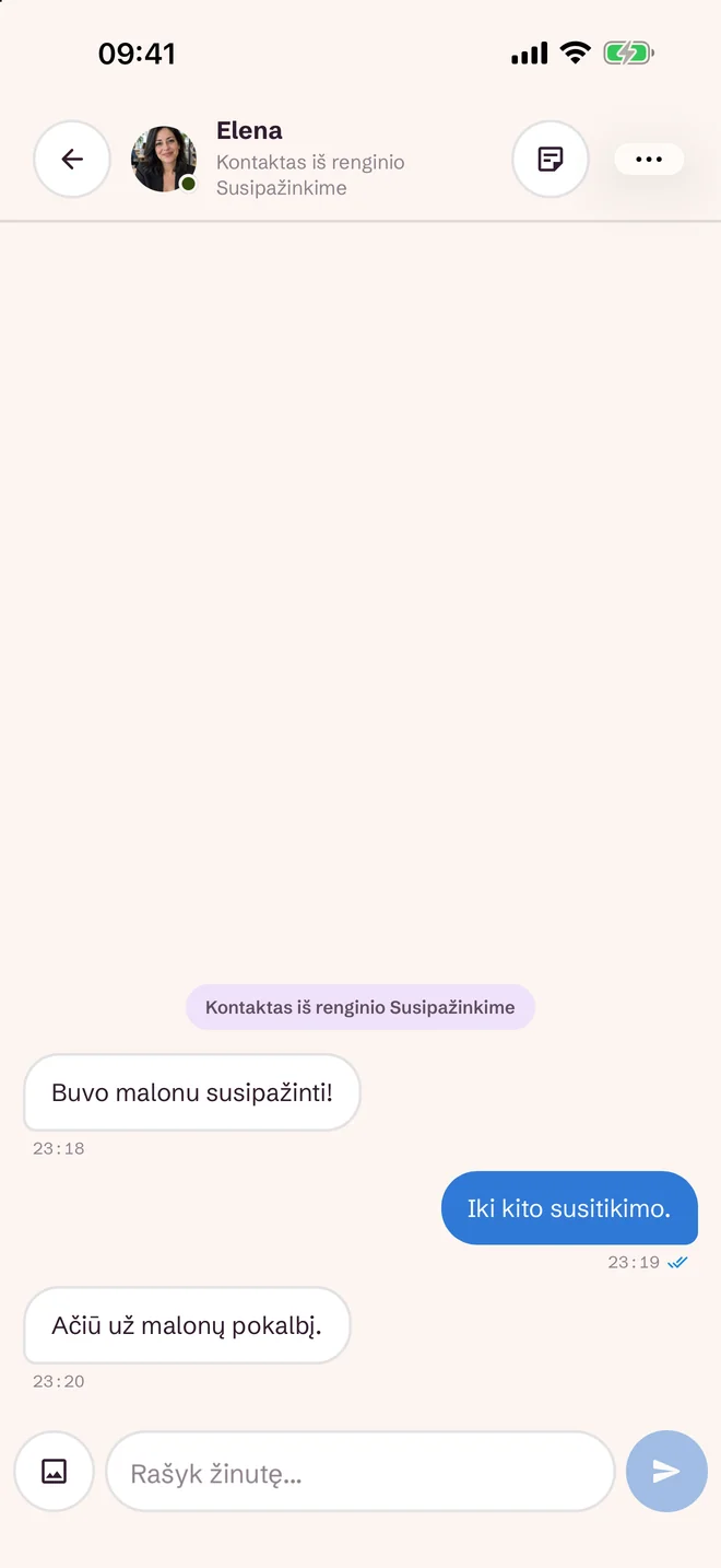 Pokalbio ekranas po renginio