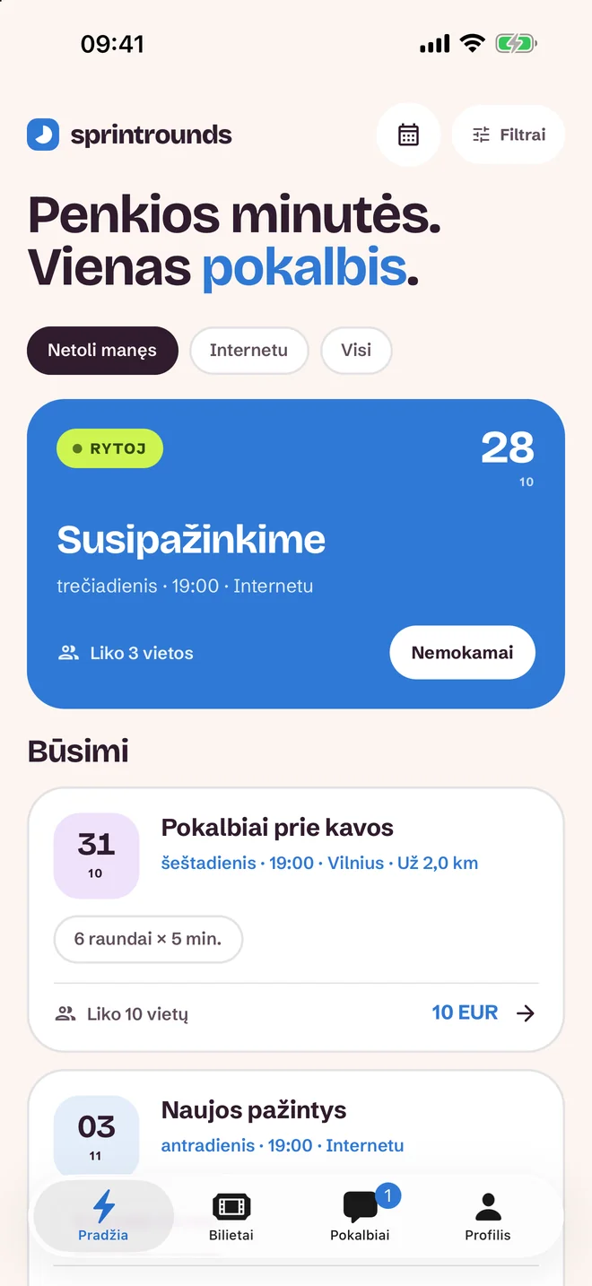 Renginio pasirinkimo ekranas