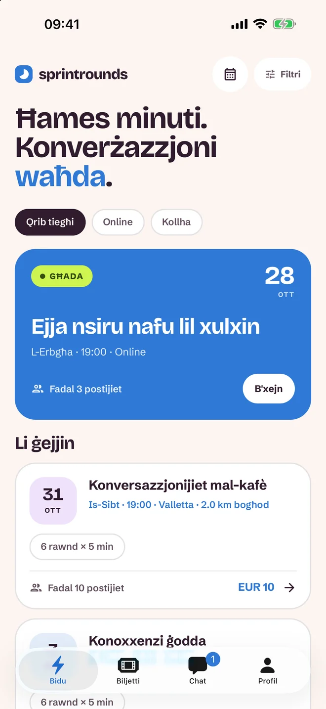 Skrin tal-għażla tal-avveniment