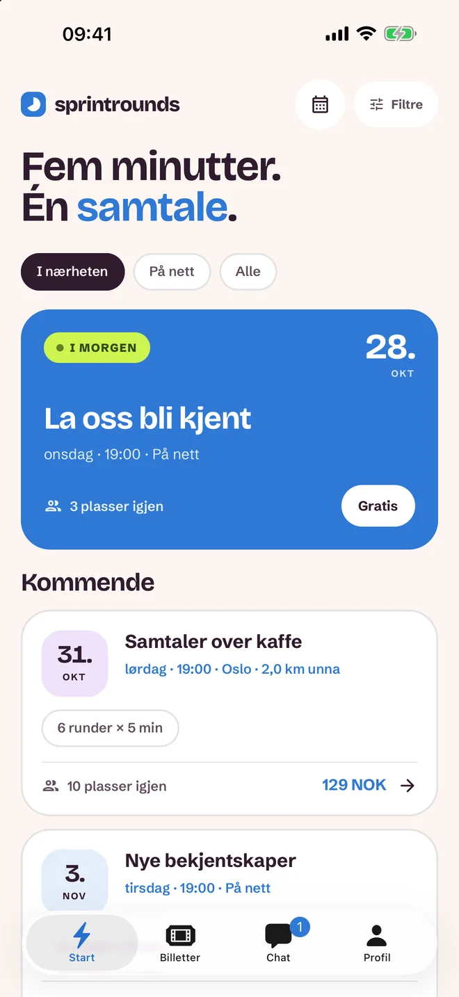 Skjerm for valg av arrangement