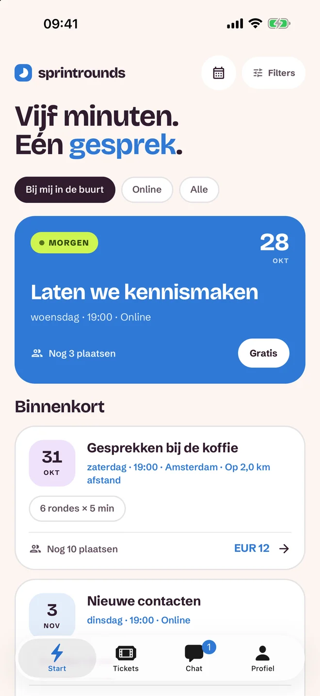 Scherm voor evenementkeuze