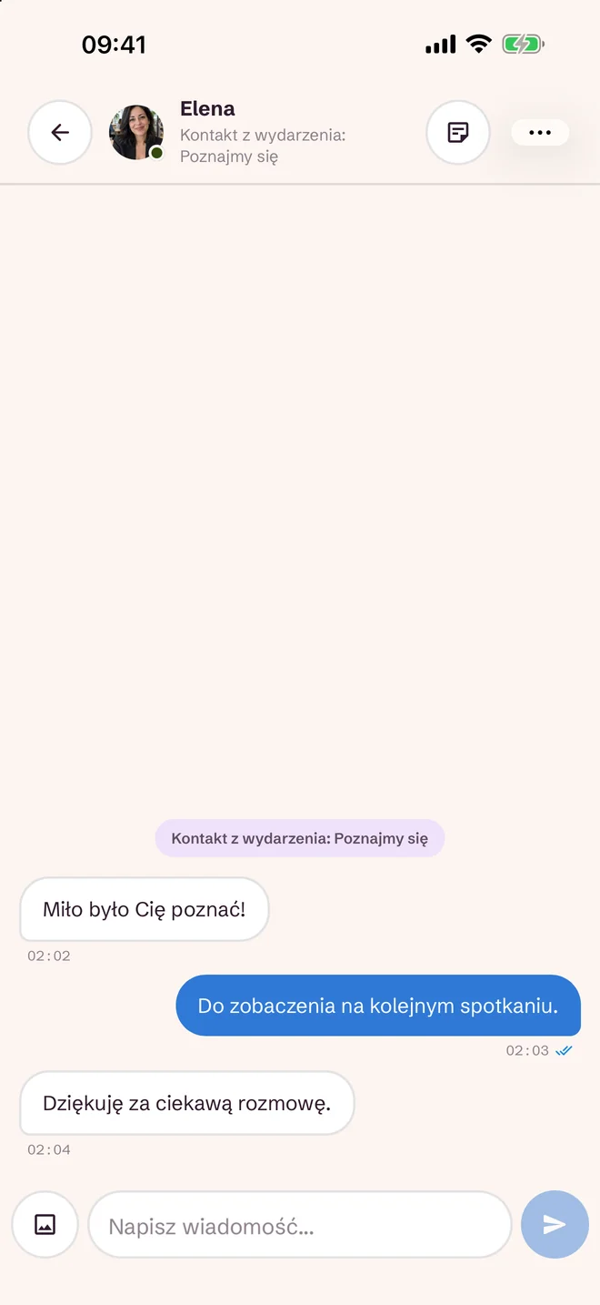 Ekran czatu po wydarzeniu