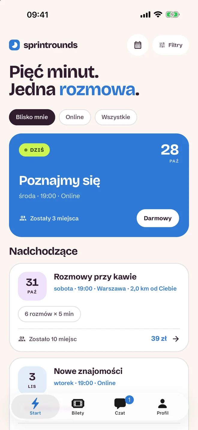 Ekran wyboru eventu