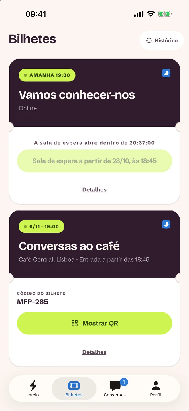 Ecrã do bilhete