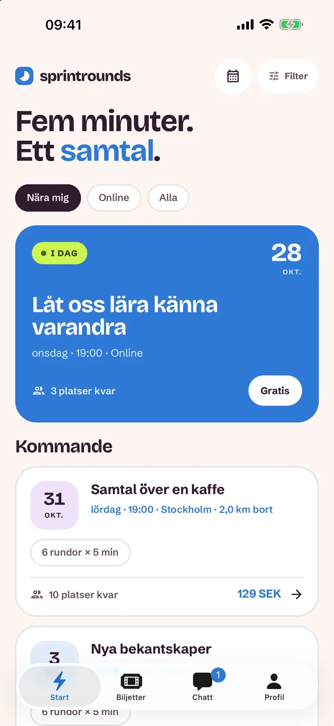 Skärm för val av evenemang