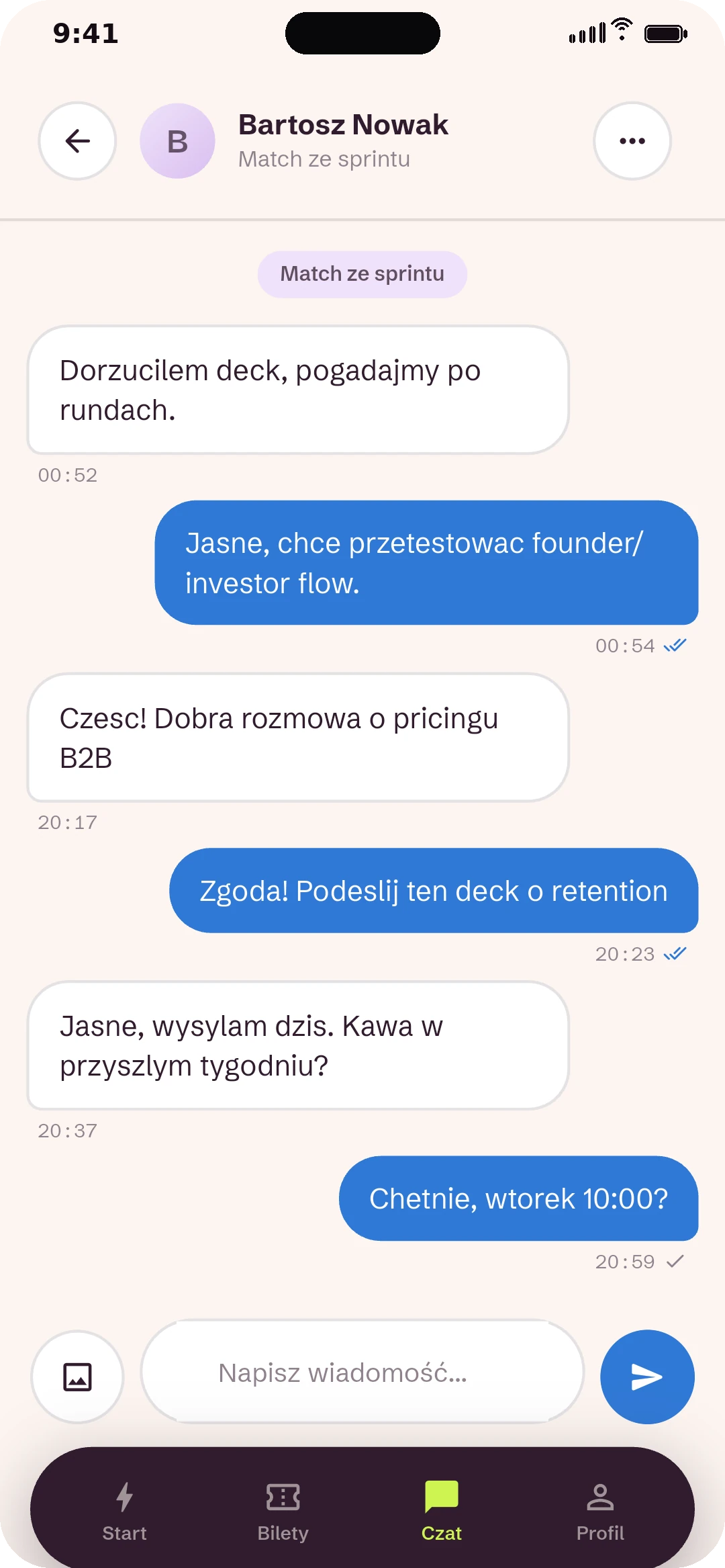 Ekran czatu po wydarzeniu