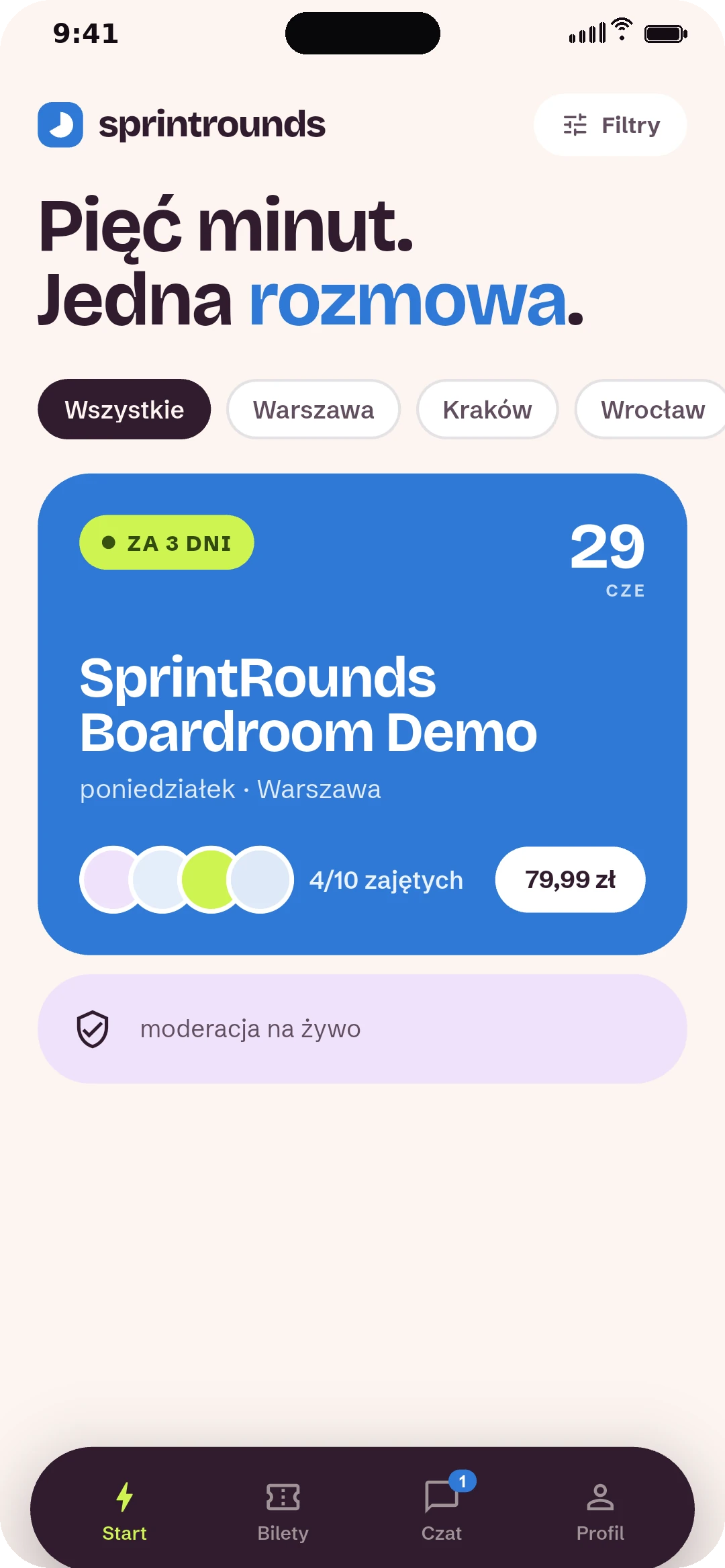 Ekran wyboru eventu