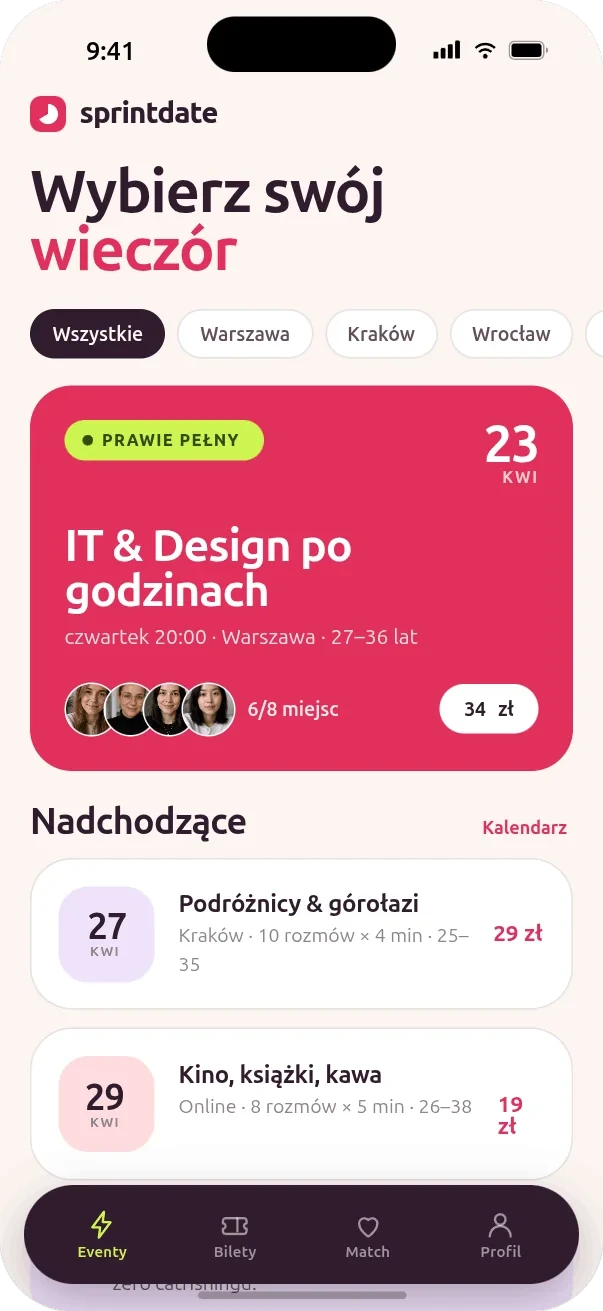 Ekran wyboru eventu