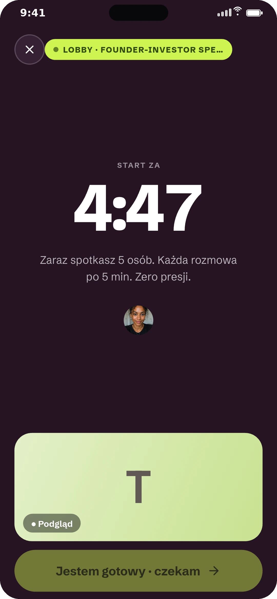 Ekran lobby przed eventem