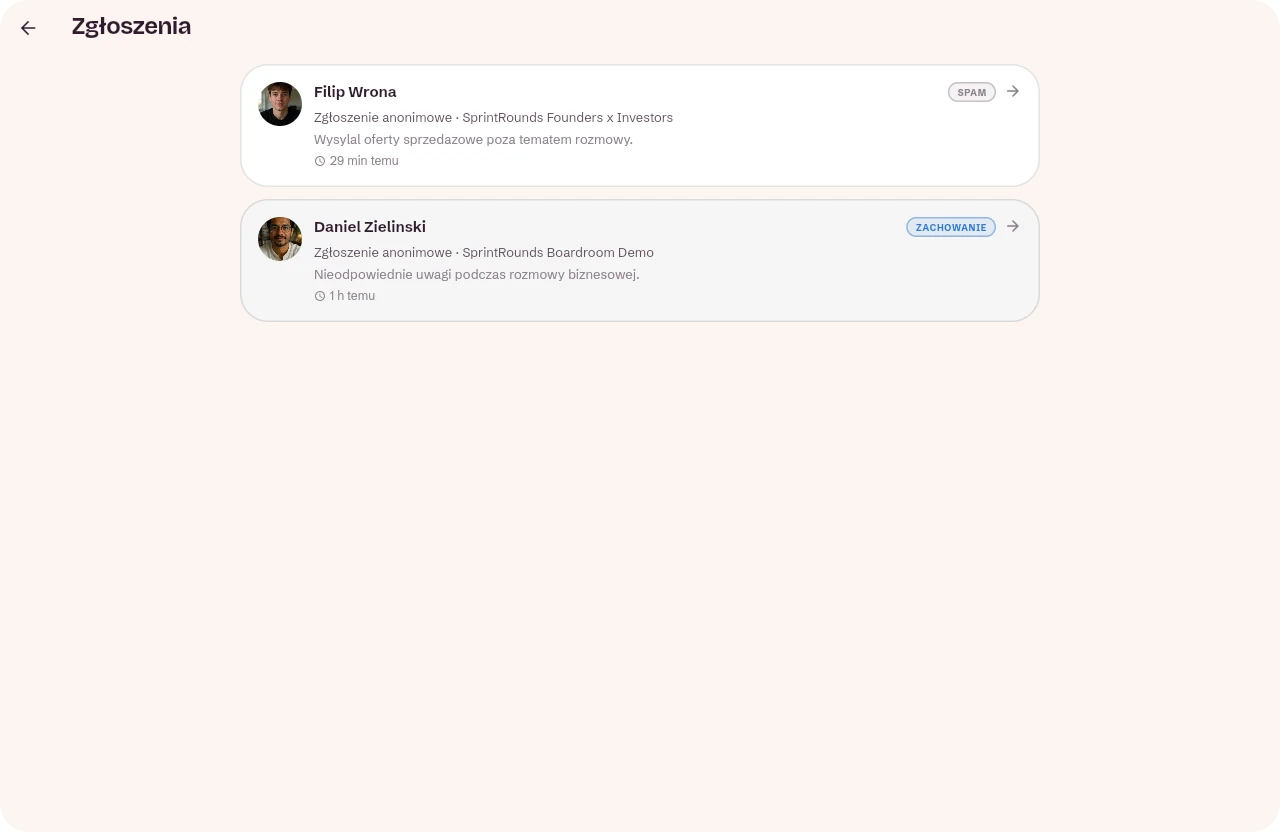Konsola moderatora SprintRounds na żywo
